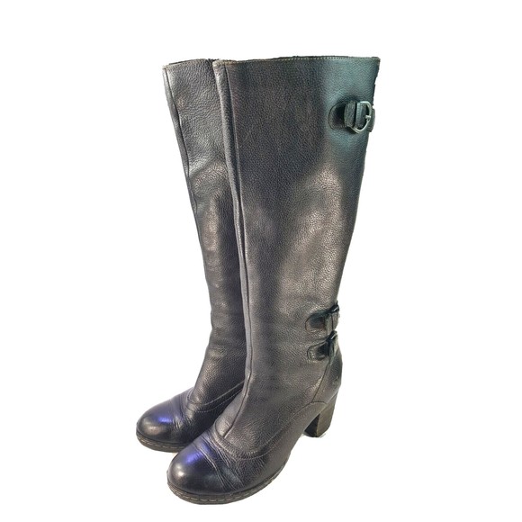 BornY2K 90s Boots women's black leather knee high block heel Size 10 M - Picture 2 of 8